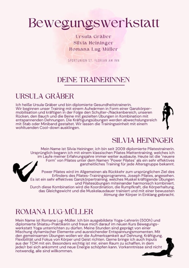 Vorstellung Trainerinnen der Bewegungswerkstatt St. Florian am Inn